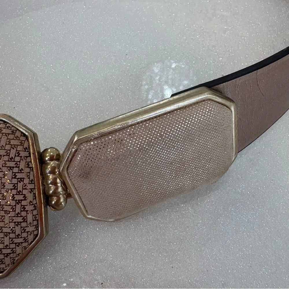 Chico’s Genuine Leather Belt Beige Taupe Stones  Adjustable S/M Natural